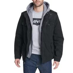 Men's Levi's® Washed Cotton Sherpa-Lined Hooded Trucker Jacket -Outdoor Clothing Sales 4913808 Black
