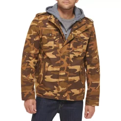 Men's Levi's® Washed Cotton Sherpa-Lined Hooded Trucker Jacket -Outdoor Clothing Sales 4913808 Brown Camo