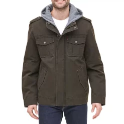 Men's Levi's® Washed Cotton Sherpa-Lined Hooded Trucker Jacket -Outdoor Clothing Sales 4913808 Dark Brown
