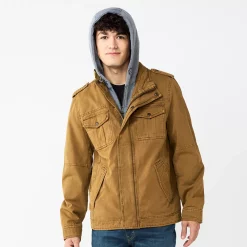 Men's Levi's® Washed Cotton Sherpa-Lined Hooded Trucker Jacket -Outdoor Clothing Sales 4913808 Khaki