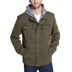 Men's Levi's® Washed Cotton Quilt-Lined Hooded Trucker Jacket -Outdoor Clothing Sales 4913812 Olive