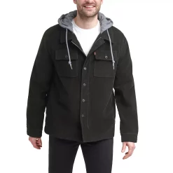 Men's Levi's® Sherpa-Lined Hoodie Shirt Jacket -Outdoor Clothing Sales 4913966 Olive