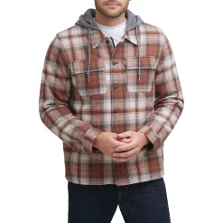 Men's Levi's® Sherpa-Lined Hoodie Shirt Jacket -Outdoor Clothing Sales 4913966 Ombre Plaid