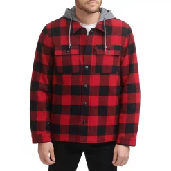 Men's Levi's® Sherpa-Lined Hoodie Shirt Jacket -Outdoor Clothing Sales 4913966 Red Black Buffalo
