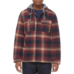 Men's Levi's® Sherpa-Lined Hoodie Shirt Jacket -Outdoor Clothing Sales 4913966 Red Orange Blend Plaid