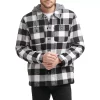 Men's Levi's® Sherpa-Lined Hoodie Shirt Jacket -Outdoor Clothing Sales 4913966 White Black Plaid