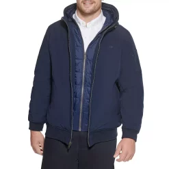 Big & Tall Dockers® Hooded Softshell Bomber Jacket with Puffer Bib -Outdoor Clothing Sales 4925373 Navy Midnight