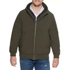 Big & Tall Dockers® Hooded Softshell Bomber Jacket with Puffer Bib -Outdoor Clothing Sales 4925373 Olive Black