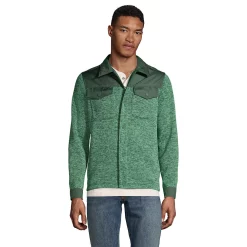 Men's Lands' End Hybrid Sweater Fleece Shirt Jacket -Outdoor Clothing Sales 4941417 Deep Green Heather