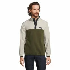 Men's Lands' End Snap-Neck Fleece Pullover 23 Men's Lands' End Snap-Neck Fleece Pullover -Outdoor Clothing Sales 4941427 Forest Light Stone