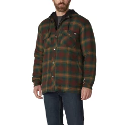 Men's Dickies Fleece Hooded Flannel Shirt Jacket with Hydroshield -Outdoor Clothing Sales 4941775 Brown