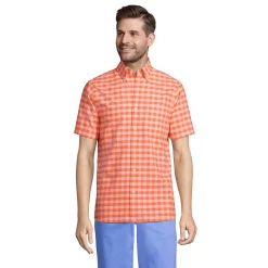 Men's Lands' End Classic-Fit Sail Rigger Oxford Button-Down Shirt -Outdoor Clothing Sales 5014160 Orange Rose Check