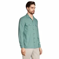 Men's Lands' End Traditional-Fit Textured Camp-Collar Button-Down Shirt -Outdoor Clothing Sales 5015394 ALT2