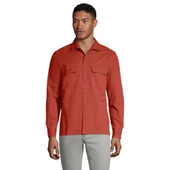 Men's Lands' End Traditional-Fit Textured Camp-Collar Button-Down Shirt -Outdoor Clothing Sales 5015394 Sunwashed Red