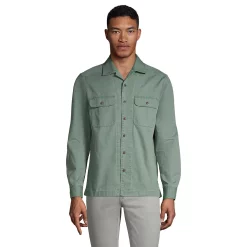 Men's Lands' End Traditional-Fit Textured Camp-Collar Button-Down Shirt -Outdoor Clothing Sales 5015394 Washed Olive Green