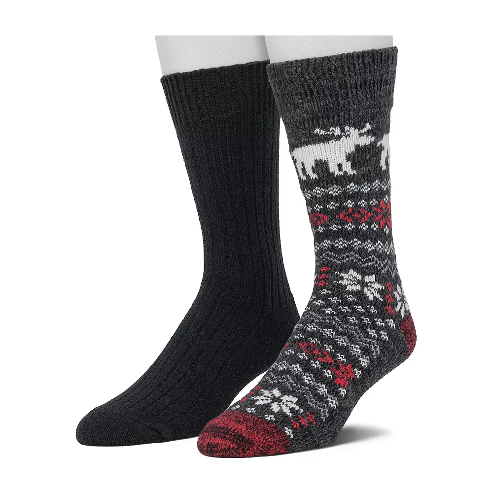 Cuddl Duds Socks For Men 2-pack Fairisle & Solid Crew Socks 3 Cuddl Duds Socks For Men 2-pack Fairisle & Solid Crew Socks