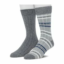 Cuddl Duds Socks For Men 2-pack Striped & Solid Ribbed Crew Socks -Outdoor Clothing Sales 5048691 Grey