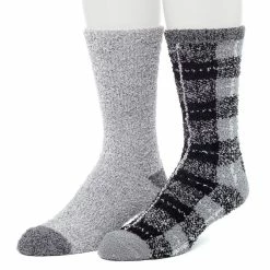 Cuddl Duds Socks For Men 2-Pack Patterned & Solid Ultra Soft and Cozy Crew Socks -Outdoor Clothing Sales 5048704 Grey