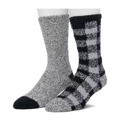 Cuddl Duds Socks For Men 2-Pack Patterned & Solid Ultra Soft and Cozy Crew Socks -Outdoor Clothing Sales 5048704 Grey Buffalo Check