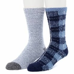Cuddl Duds Socks For Men 2-Pack Patterned & Solid Ultra Soft and Cozy Crew Socks -Outdoor Clothing Sales 5048704 Navy