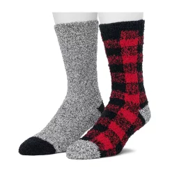 Cuddl Duds Socks For Men 2-Pack Patterned & Solid Ultra Soft and Cozy Crew Socks -Outdoor Clothing Sales 5048704 Red Buffalo Check