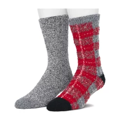 Cuddl Duds Socks For Men 2-Pack Patterned & Solid Ultra Soft and Cozy Crew Socks -Outdoor Clothing Sales 5048704 Red Plaid