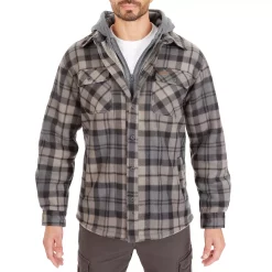 Men's Smith's Workwear Plaid Sherpa-Lined Microfleece Hooded Shirt Jacket -Outdoor Clothing Sales 5156351 Black Gray