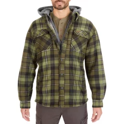 Men's Smith's Workwear Plaid Sherpa-Lined Microfleece Hooded Shirt Jacket -Outdoor Clothing Sales 5156351 Black Olive