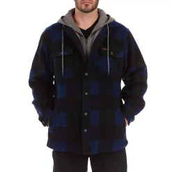 Men's Smith's Workwear Plaid Sherpa-Lined Microfleece Hooded Shirt Jacket -Outdoor Clothing Sales 5156351 Blue Black