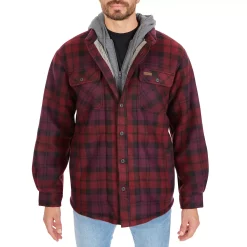 Men's Smith's Workwear Plaid Sherpa-Lined Microfleece Hooded Shirt Jacket -Outdoor Clothing Sales 5156351 Burgundy