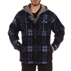 Men's Smith's Workwear Plaid Sherpa-Lined Microfleece Hooded Shirt Jacket -Outdoor Clothing Sales 5156351 Navy