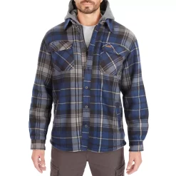 Men's Smith's Workwear Plaid Sherpa-Lined Microfleece Hooded Shirt Jacket -Outdoor Clothing Sales 5156351 Navy Gray