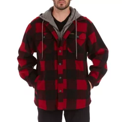 Men's Smith's Workwear Plaid Sherpa-Lined Microfleece Hooded Shirt Jacket -Outdoor Clothing Sales 5156351 Red Black