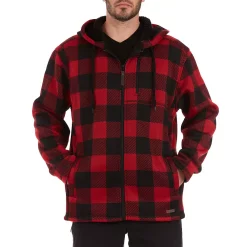 Men's Smith's Workwear Buffalo Plaid Sweater Fleece Hooded Jacket -Outdoor Clothing Sales 5156714 Heather Red Black