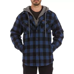 Men's Smith's Workwear Sherpa-Lined Hooded Flannel Shirt Jacket -Outdoor Clothing Sales 5156716 Blue Black