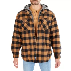 Men's Smith's Workwear Sherpa-Lined Hooded Flannel Shirt Jacket -Outdoor Clothing Sales 5156716 Camel Brown Black