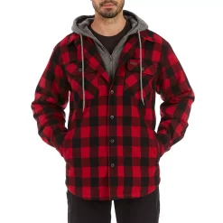Men's Smith's Workwear Sherpa-Lined Hooded Flannel Shirt Jacket -Outdoor Clothing Sales 5156716 Red Black