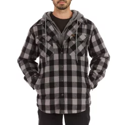 Men's Smith's Workwear Sherpa-Lined Hooded Flannel Shirt Jacket -Outdoor Clothing Sales 5156716 Stone Black