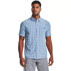 Men's Under Armour Tide Chaser 2.0 Regular-Fit Plaid Performance Button-Down Shirt -Outdoor Clothing Sales 5173783 Carolina Blue