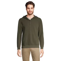 Men's Lands' End Waffle Henley Hoodie -Outdoor Clothing Sales 5238631 Forest Moss