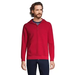Men's Lands' End Waffle Henley Hoodie -Outdoor Clothing Sales 5238631 Rich Red