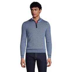 Men's Lands' End Fine Gauge Supima Quarter Zip Sweater -Outdoor Clothing Sales 5240180 Cloudy Blue Pattern
