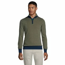 Men's Lands' End Fine Gauge Supima Quarter Zip Sweater -Outdoor Clothing Sales 5240180 Olive Herringbone