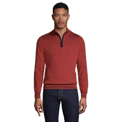 Men's Lands' End Fine Gauge Supima Quarter Zip Sweater -Outdoor Clothing Sales 5240180 Orange Clay Pattern
