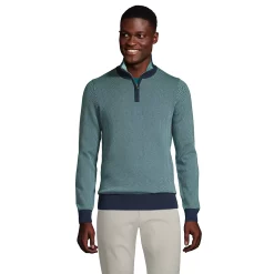Men's Lands' End Fine Gauge Supima Quarter Zip Sweater -Outdoor Clothing Sales 5240180 Teal Herringbone