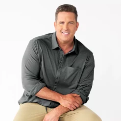 Big & Tall Apt. 9® Knit Button-Down Shirt -Outdoor Clothing Sales 5273625 Dark Gray