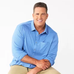 Big & Tall Apt. 9® Knit Button-Down Shirt -Outdoor Clothing Sales 5273625 Light Blue