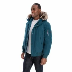 Men's London Fog Short Snorkel Hooded Bomber Jacket -Outdoor Clothing Sales 5301225 Green