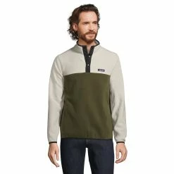 Big & Tall Lands' End Heritage Regular-Fit Colorblock Fleece Snap-Neck Pullover Top -Outdoor Clothing Sales 5354164 Forest Moss Stone