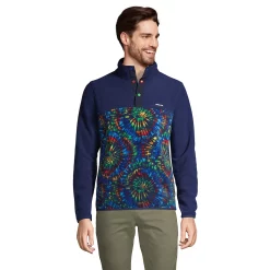 Big & Tall Lands' End Heritage Regular-Fit Colorblock Fleece Snap-Neck Pullover Top -Outdoor Clothing Sales 5354164 Navy Burst Tie Dye